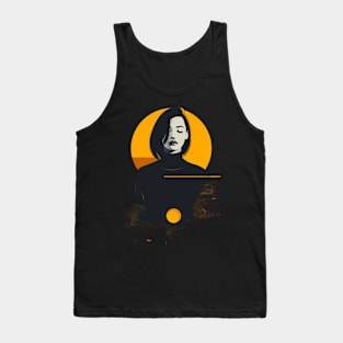 Bold Graphic Portrait Design of a Thoughtful Woman Tank Top